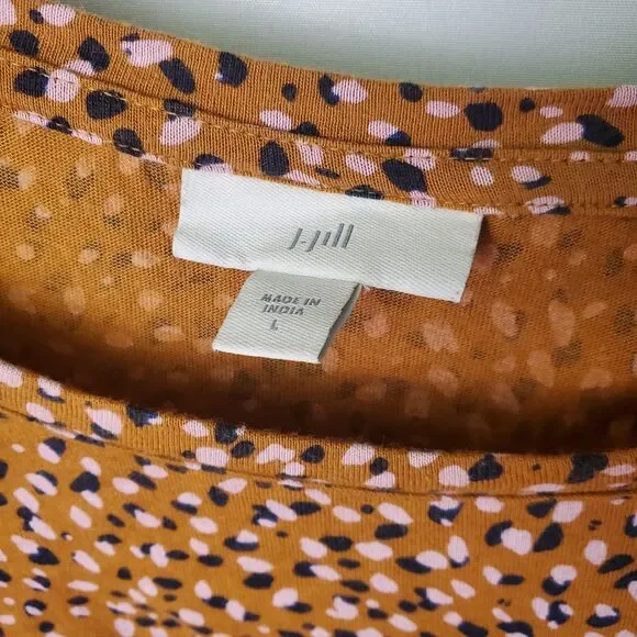 J. Jill Polka Dot Scoop Neck 3/4 Sleeve Shirt Tan Pink Black Size Large - Picture 7 of 8